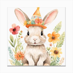 Floral Baby Rabbit Nursery Illustration (18) Canvas Print