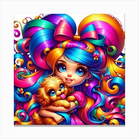 Rainbow Art (Colorful Girl With Puppy) Canvas Print