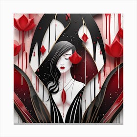 Woman In Black And Red Gothic Japanese textured Monohromatic Canvas Print