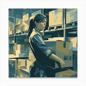 Illustration Of A Warehouse Worker Canvas Print