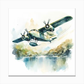 Vintage Plane Flying Over Water Canvas Print