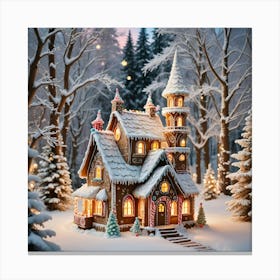 A Fantastically Detailed Gingerbread House In A Snowy Winter Wonderland Canvas Print