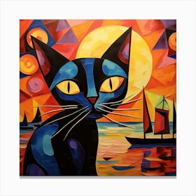 Blue Cat At Sunset Canvas Print