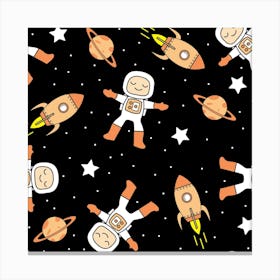 Astronaut Space Rockets Spaceman Spacesuit Cute Stars Galaxy Planets Universe Canvas Print