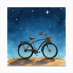 Retro Bike Under A Starry Night Sky Watercolor Art 1 Canvas Print