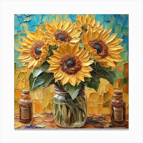 Sunflowers In A Jar Bouquet Painting Canvas Print