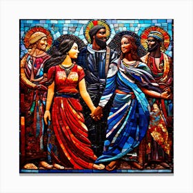 Savior,, An Image Showing A Mosaic Of Different Cultural Symbols And People From Various Backgrounds Holding Canvas Print