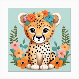 Floral Baby Leopard Nursery Illustration (4) Canvas Print