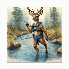 Deer In The Stream 1 Canvas Print