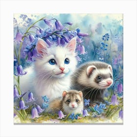 Ferrets In Bluebells Canvas Print