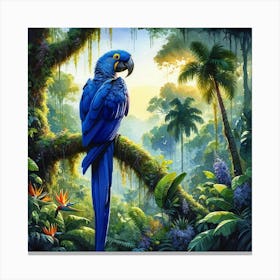 Blue Parrot In The Jungle 1 Canvas Print