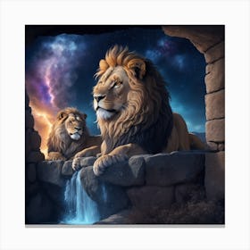 Lions In Cave Canvas Print