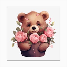 Teddy Bear With Roses 11 Canvas Print