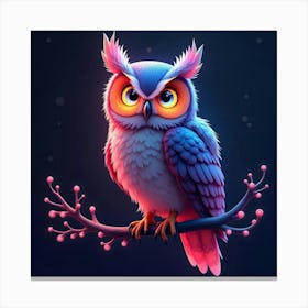 An Abstract Owl With Feathers Of Shifting, Neon Colors Perched On A Futuristic Branch 1 Canvas Print