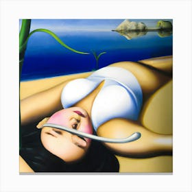 Woman Laying On The Beach Canvas Print