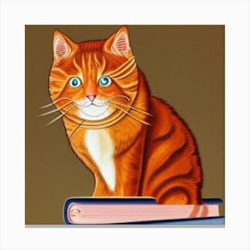 Cat On Books Canvas Print