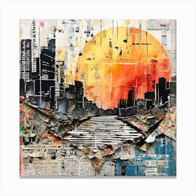 Cityscape, Hand Painted ART Elements Digital Prints And Textured Paper Canvas Print