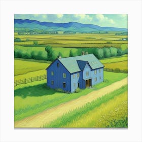 Blue House In The Country Canvas Print