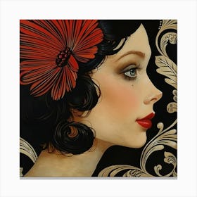 Woman's Face With A Red Flower - abstract art, abstract painting  city wall art, colorful wall art, home decor, minimal art, modern wall art, wall art, wall decoration, wall print colourful wall art, decor wall art, digital art, digital art download, interior wall art, downloadable art, eclectic wall, fantasy wall art, home decoration, home decor wall, printable art, printable wall art, wall art prints, artistic expression, contemporary, modern art print, Canvas Print
