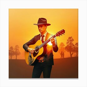 Sunset With Acoustic Guitar Canvas Print