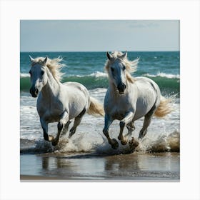 White Horses Running On The Beach 4 Canvas Print