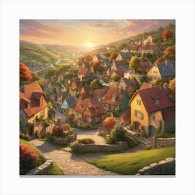 Village At Sunset City art print 1 Canvas Print