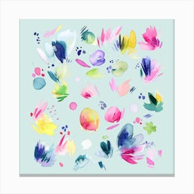 Abstract Watercolour Summer Flowers Square Canvas Print