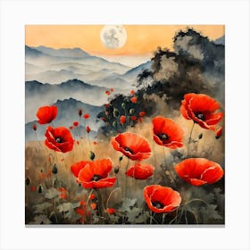 Poppy Landscape Painting (8) Canvas Print