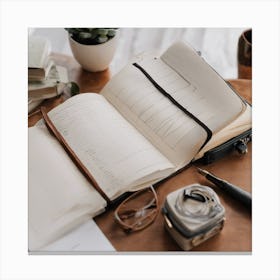 Open Notebook On A Desk Canvas Print