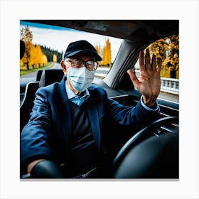 Elderly Man Driving A Car Canvas Print