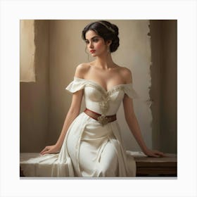 Young Woman In A White Dress Canvas Print