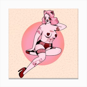 Kitty Pin Up Square Canvas Print