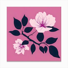 Dark Blue Branch With White Flower And Fuchsia On Pink Background Canvas Print