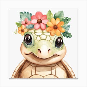 Floral Baby Turtle Nursery Illustration (11) Canvas Print