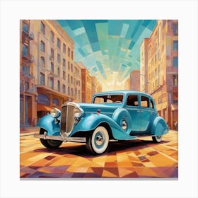 Blue Car In The City Canvas Print
