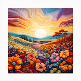 Sunset In The Field Of Flowers Canvas Print