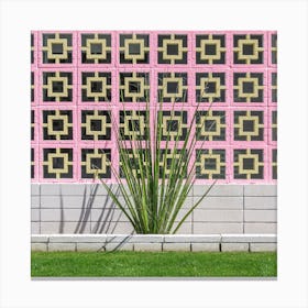 Breeze Block Wall And Cactus In Palm Springs California Square Canvas Print