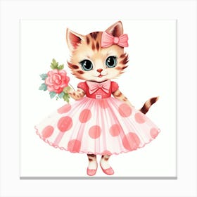 Cute Kitten In Pink Dress Canvas Print