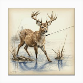 Deer Fishing 12 Canvas Print