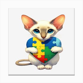 Autism Puzzle Piece Cat (Oriental Shorthair) Canvas Print