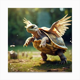 Tortoise Flapping His New Wings And Lifting Off The Ground (3) Canvas Print
