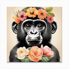 Floral Baby Gorilla Nursery Illustration (11) Canvas Print