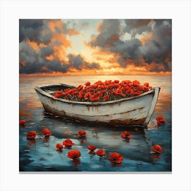 Poppies In A Boat 3 Canvas Print