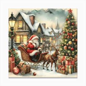 Santa Claus In Sleigh Canvas Print