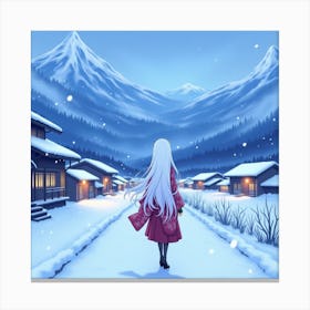 Girl Walking In The Snow Canvas Print