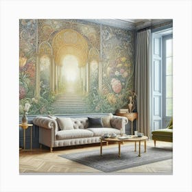 A William Morris Inspired Wallpaper Design Transforming A Modern Living Space, Style Victorian Watercolor 2 Canvas Print