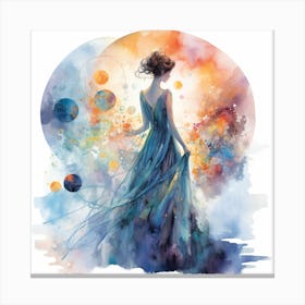 Woman In Blue Dress Canvas Print