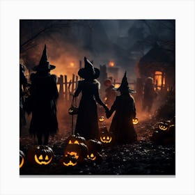 Witches And Pumpkins Canvas Print