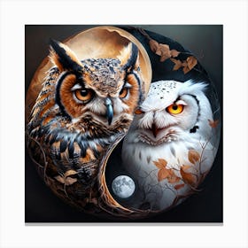 Owls In A Yin Yang Symbol Emphasizing Contrast And Balance Canvas Print