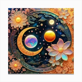 Moon And Flowers Canvas Print